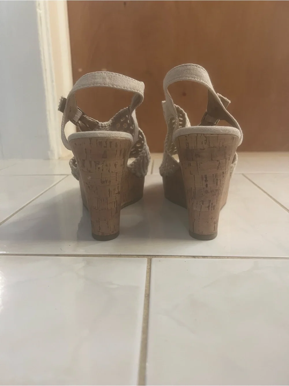 SO Women’s Cream Woven Slingback Open Toe Wedge Sandals